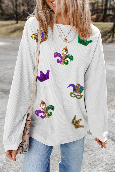 Corded Crew Neck Sequin Applique Oversized Sweatshirt