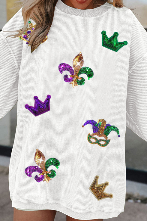 Corded Crew Neck Sequin Applique Oversized Sweatshirt