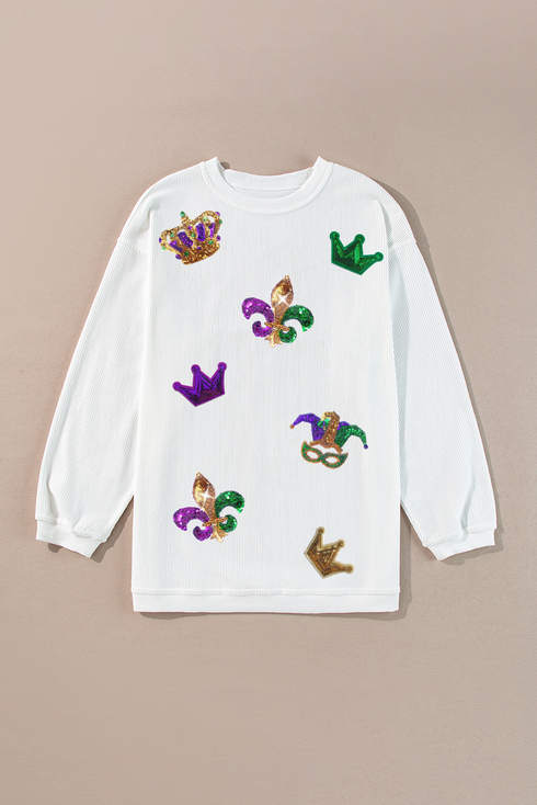 Corded Crew Neck Sequin Applique Oversized Sweatshirt