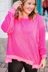 Corded Drop Shoulder Uneven Hem Plus Size Long Sleeve Top