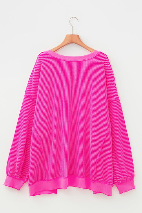 Corded Drop Shoulder Uneven Hem Plus Size Long Sleeve Top