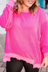 Corded Drop Shoulder Uneven Hem Plus Size Long Sleeve Top