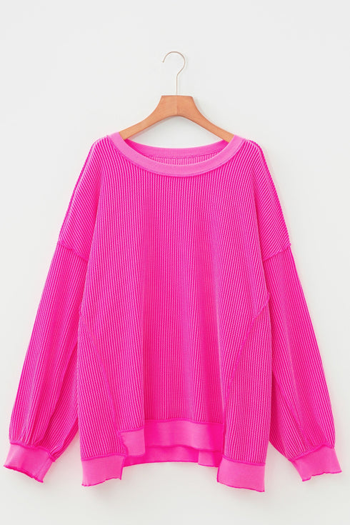 Corded Drop Shoulder Uneven Hem Plus Size Long Sleeve Top