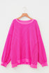 Corded Drop Shoulder Uneven Hem Plus Size Long Sleeve Top