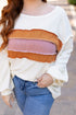 Corded Exposed Seam Textured Knit Patchwork Top