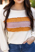 Corded Exposed Seam Textured Knit Patchwork Top
