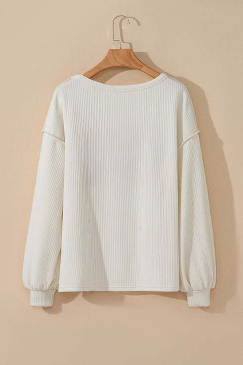 Corded Exposed Seam Textured Knit Patchwork Top