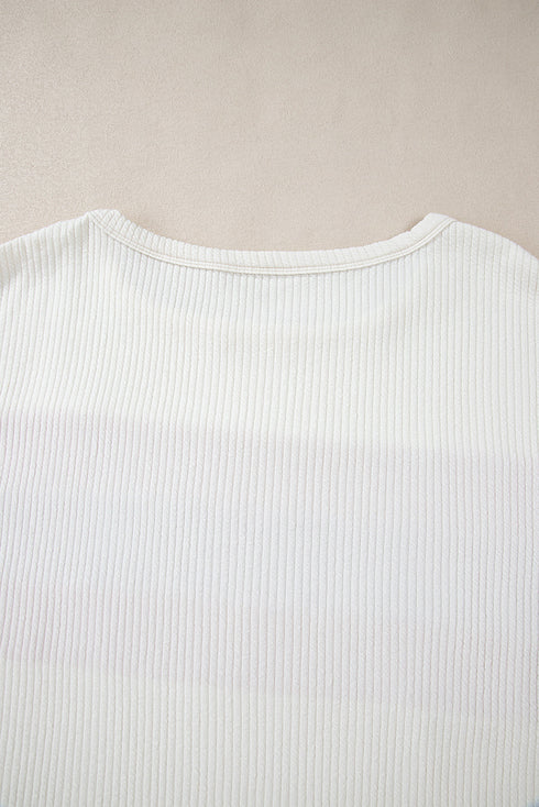 Corded Exposed Seam Textured Knit Patchwork Top