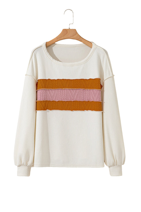 Corded Exposed Seam Textured Knit Patchwork Top