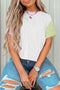 Corded Fabric Blocked Print Casual Crewneck Tee