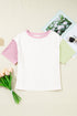 Corded Fabric Blocked Print Casual Crewneck Tee