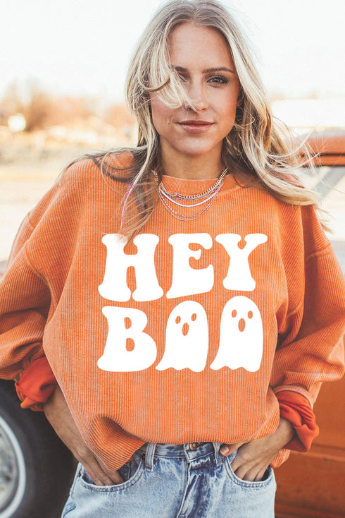 Corded Ghost Graphic Long Sleeve Pullover Sweatshirt