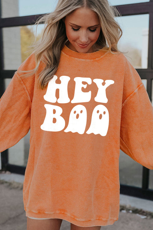 Corded Ghost Graphic Long Sleeve Pullover Sweatshirt