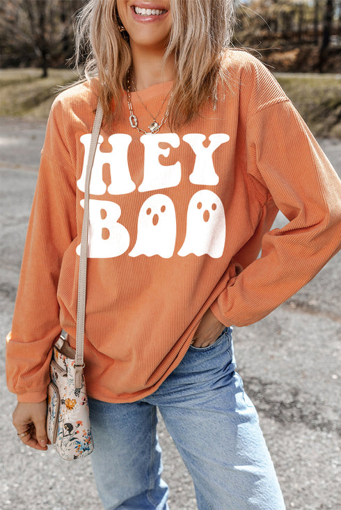 Corded Ghost Graphic Long Sleeve Pullover Sweatshirt