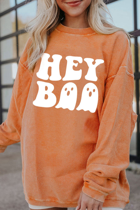 Corded Ghost Graphic Long Sleeve Pullover Sweatshirt