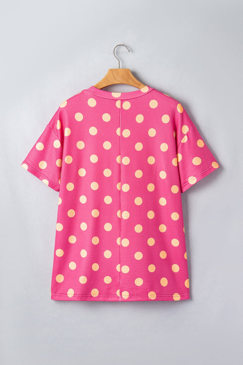 Corded Jacquard Polka Dot Drop Shoulder Patch Pocket Top