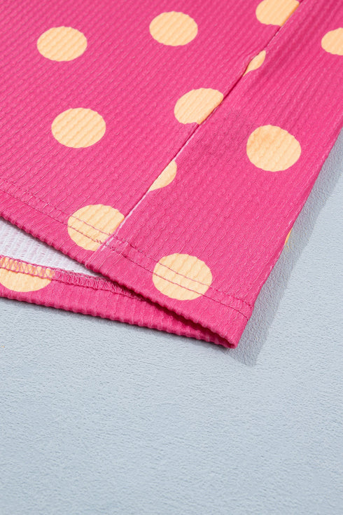Corded Jacquard Polka Dot Drop Shoulder Patch Pocket Top