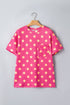 Corded Jacquard Polka Dot Drop Shoulder Patch Pocket Top