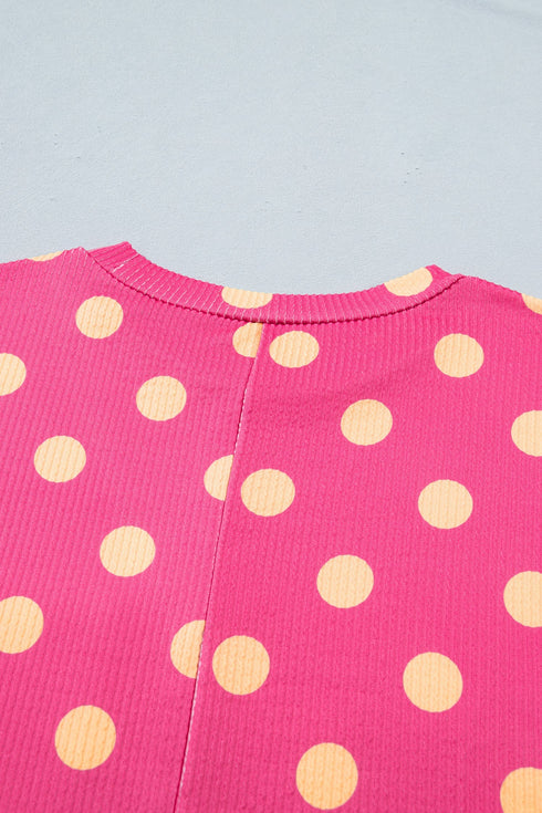 Corded Jacquard Polka Dot Drop Shoulder Patch Pocket Top