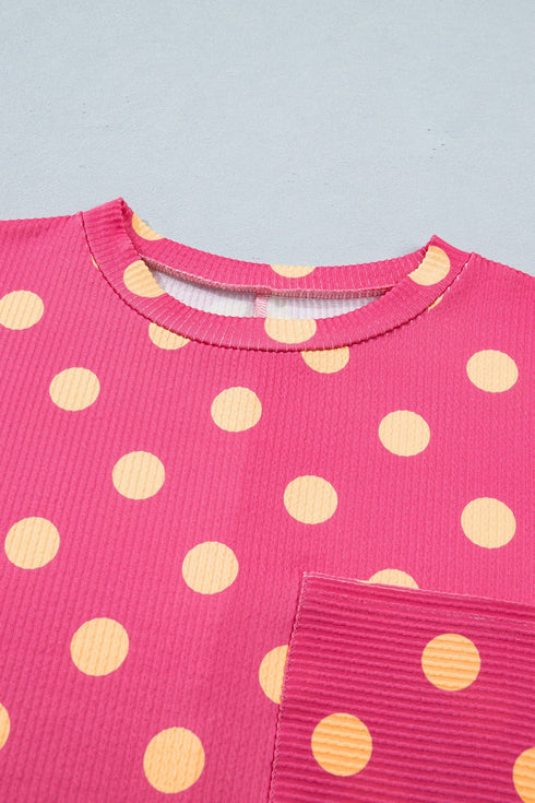 Corded Jacquard Polka Dot Drop Shoulder Patch Pocket Top