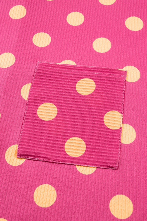 Corded Jacquard Polka Dot Drop Shoulder Patch Pocket Top