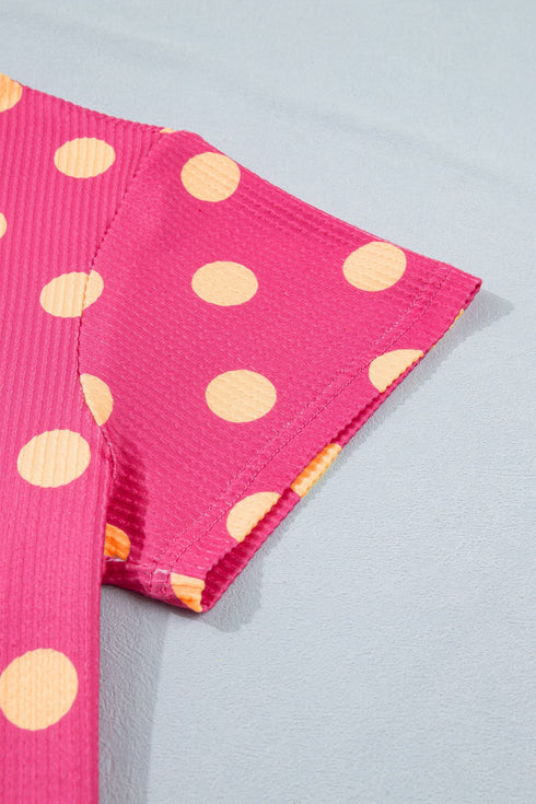 Corded Jacquard Polka Dot Drop Shoulder Patch Pocket Top