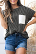Corded Knit Contrast Panel Pocketed Crew Neck Tee