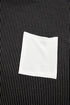 Corded Knit Contrast Panel Pocketed Crew Neck Tee