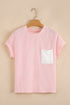 Corded Knit Contrast Panel Pocketed Crew Neck Tee