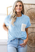 Corded Knit Contrast Panel Pocketed Crew Neck Tee