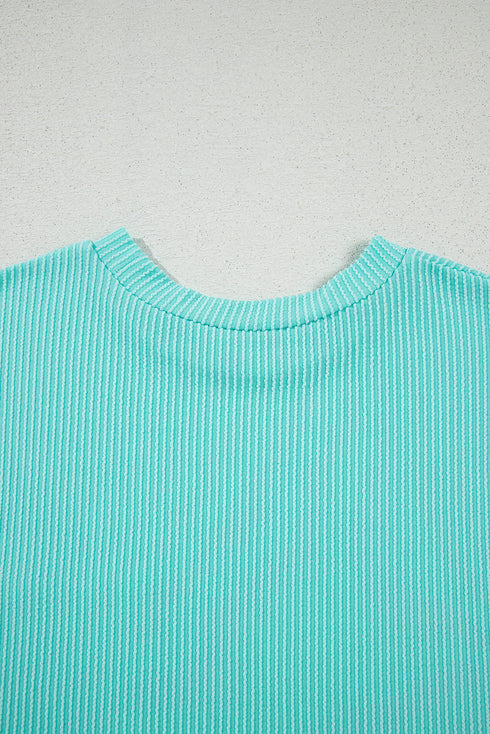 Corded Knit Contrast Panel Pocketed Crew Neck Tee