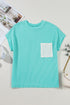 Corded Knit Contrast Panel Pocketed Crew Neck Tee