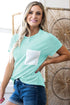 Corded Knit Contrast Panel Pocketed Crew Neck Tee