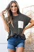 Corded Knit Contrast Panel Pocketed Crew Neck Tee