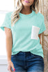 Corded Knit Contrast Panel Pocketed Crew Neck Tee