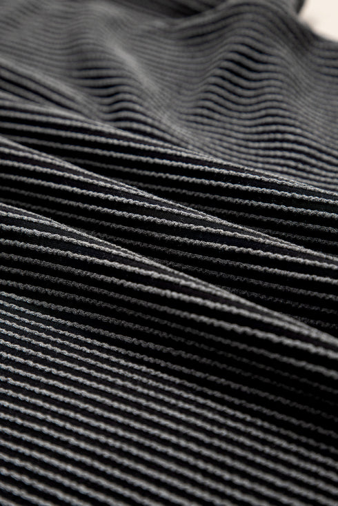 Corded Knit Contrast Panel Pocketed Crew Neck Tee