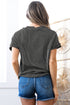 Corded Knit Contrast Panel Pocketed Crew Neck Tee
