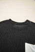 Corded Knit Contrast Panel Pocketed Crew Neck Tee