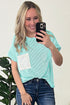 Corded Knit Contrast Panel Pocketed Crew Neck Tee