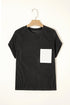 Corded Knit Contrast Panel Pocketed Crew Neck Tee