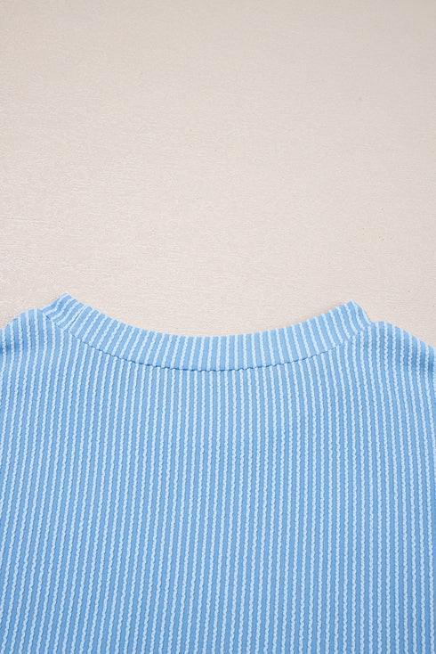 Corded Knit Contrast Panel Pocketed Crew Neck Tee
