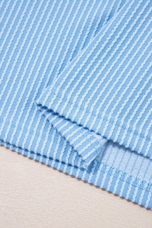 Corded Knit Contrast Panel Pocketed Crew Neck Tee