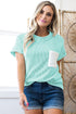 Corded Knit Contrast Panel Pocketed Crew Neck Tee