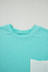 Corded Knit Contrast Panel Pocketed Crew Neck Tee
