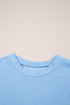 Corded Knit Contrast Panel Pocketed Crew Neck Tee