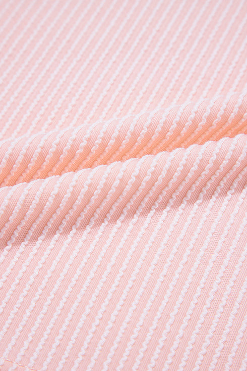 Corded Knit Contrast Panel Pocketed Crew Neck Tee