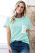 Corded Knit Contrast Panel Pocketed Crew Neck Tee