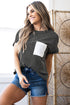 Corded Knit Contrast Panel Pocketed Crew Neck Tee