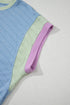 Corded Knit Contrast Trim Cap Sleeve Patchwork Short Set