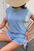 Corded Knit Contrast Trim Cap Sleeve Patchwork Short Set